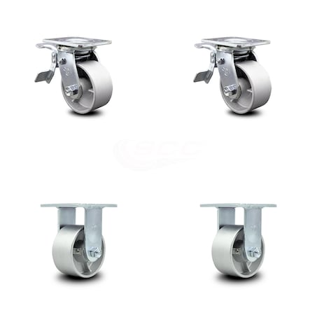 4 Inch Semi Steel Caster Set With Ball Bearings 2 Brakes 2 Rigid